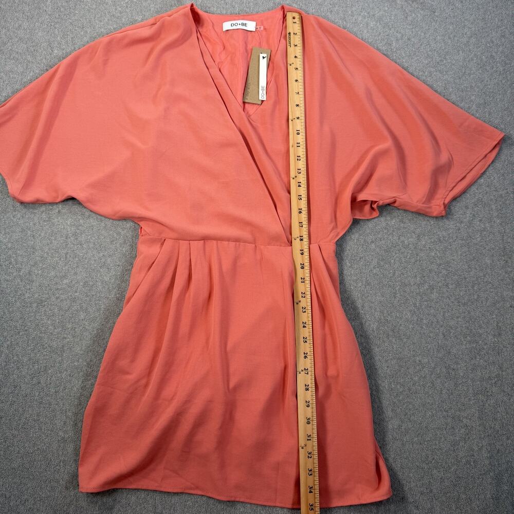 DO+BE Women's Medium Coral V-Neck Short Dress Kimono Sleeve with Pockets New - Picture 11 of 15
